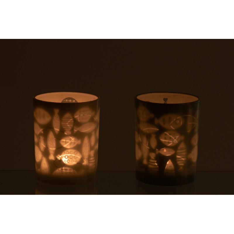 Photophore bord de mer Verre Gris Motif poissons Pelagia 