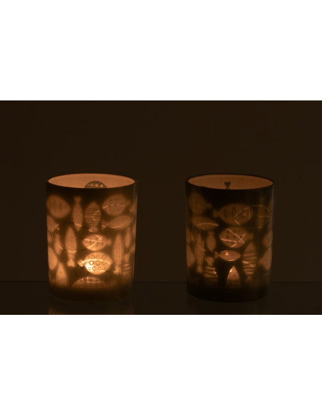 Photophore bord de mer Verre Gris Motif poissons Pelagia 