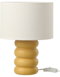 Lampe à poser design Pop H 31 cm Céramique Jaune ocre Lin Beige Eva 