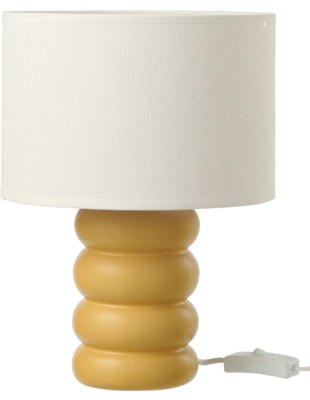 Lampe à poser design Pop H 31 cm Céramique Jaune ocre Lin Beige Eva 