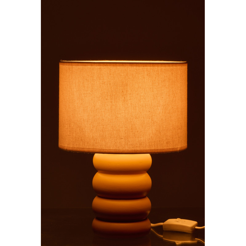 Lampe à poser design Pop H 31 cm Céramique Jaune ocre Lin Beige Eva 