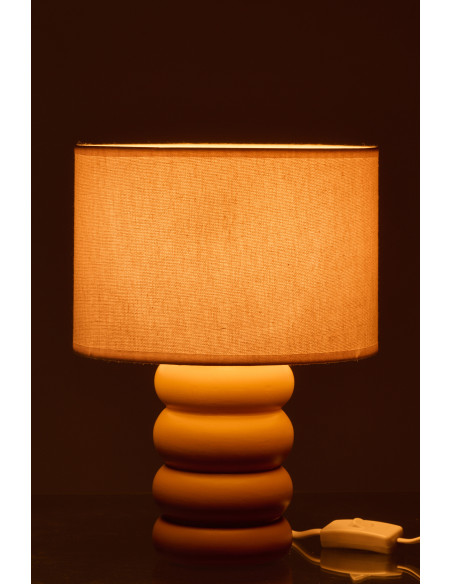 Lampe à poser design Pop H 31 cm Céramique Jaune ocre Lin Beige Eva 