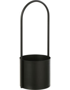 Cache-pot design avec poignée Rond Métal Noir Minéo 