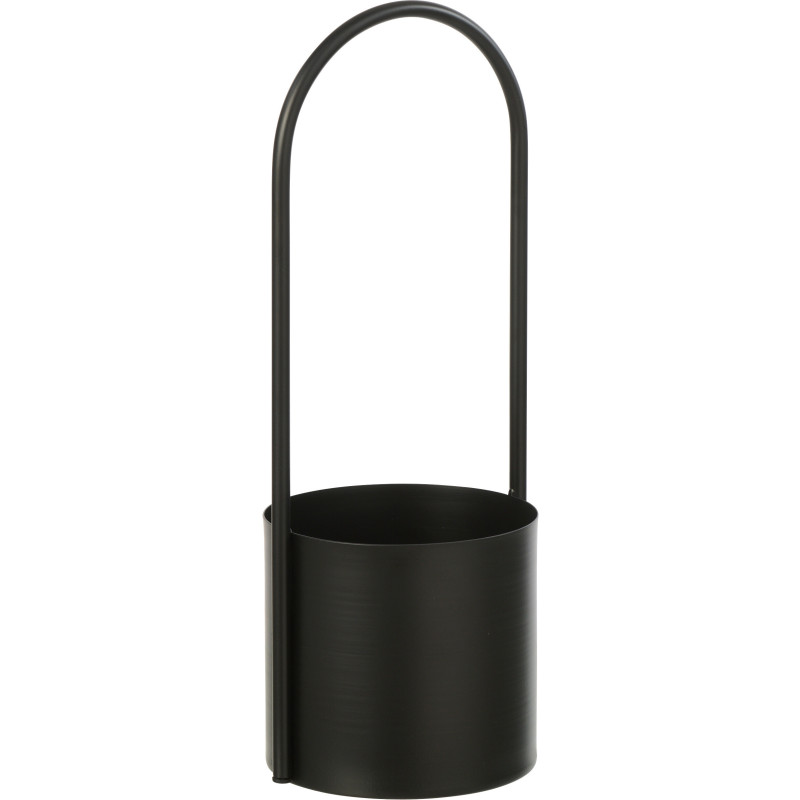 Cache-pot design avec poignée Rond Métal Noir Minéo 