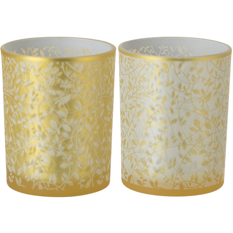 Lot de 2 Photophores style bohème Verre Blanc Ambré Motif feuilles Ambrélia 