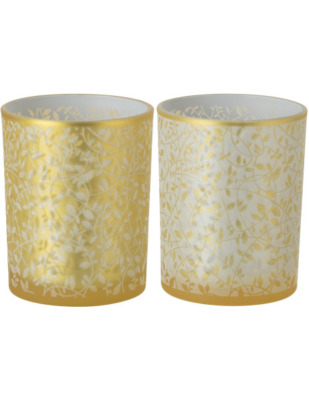 Lot de 2 Photophores style bohème Verre Blanc Ambré Motif feuilles Ambrélia 