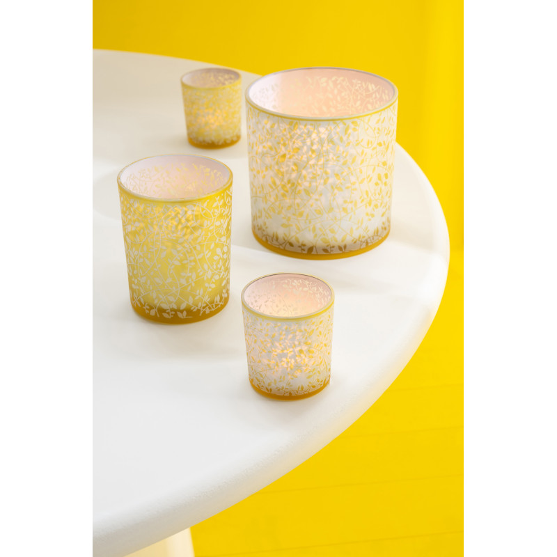 Lot de 2 Photophores style bohème Verre Blanc Ambré Motif feuilles Ambrélia 