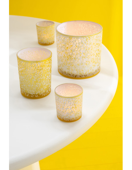 Lot de 2 Photophores style bohème Verre Blanc Ambré Motif feuilles Ambrélia 