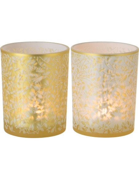 Lot de 2 Photophores style bohème Verre Blanc Ambré Motif feuilles Ambrélia 