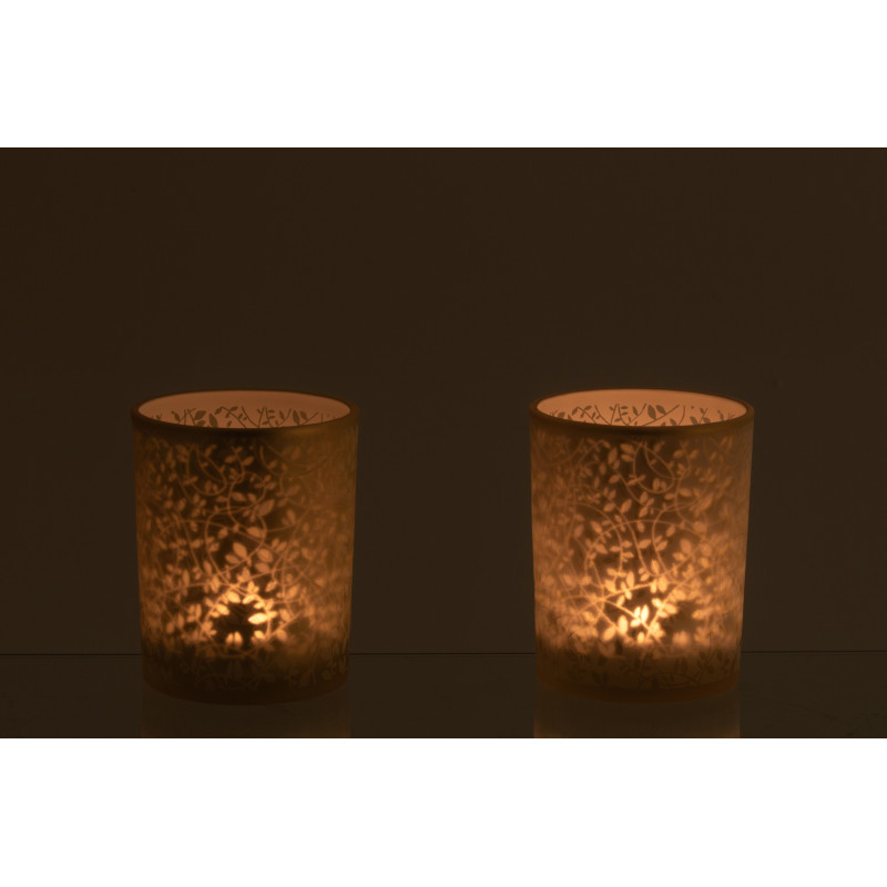 Lot de 2 Photophores style bohème Verre Blanc Ambré Motif feuilles Ambrélia 