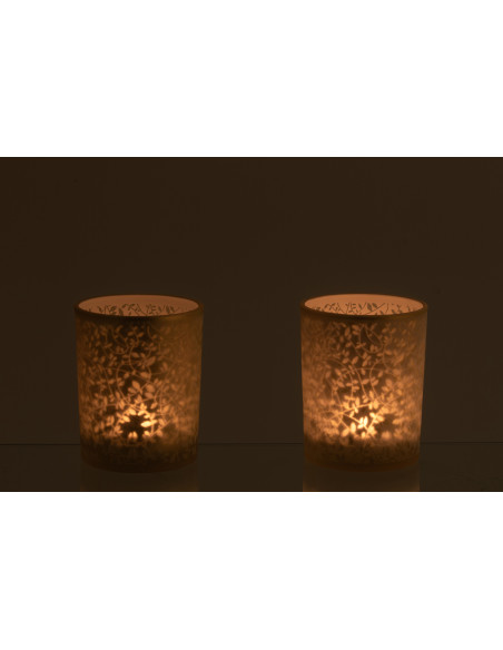 Lot de 2 Photophores style bohème Verre Blanc Ambré Motif feuilles Ambrélia 