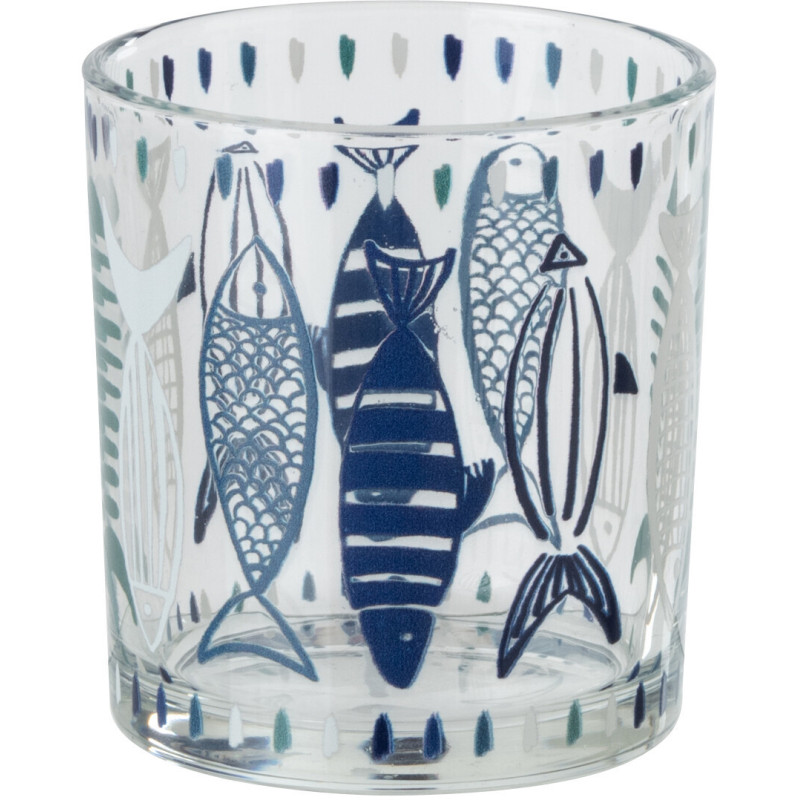 Photophore bord de mer Verre Blanc Bleu Motif poissons Néréis 