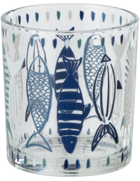 Photophore bord de mer Verre Blanc Bleu Motif poissons Néréis 