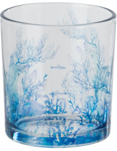Photophore bord de mer Verre Transparent Bleu Motif corail Coraly 