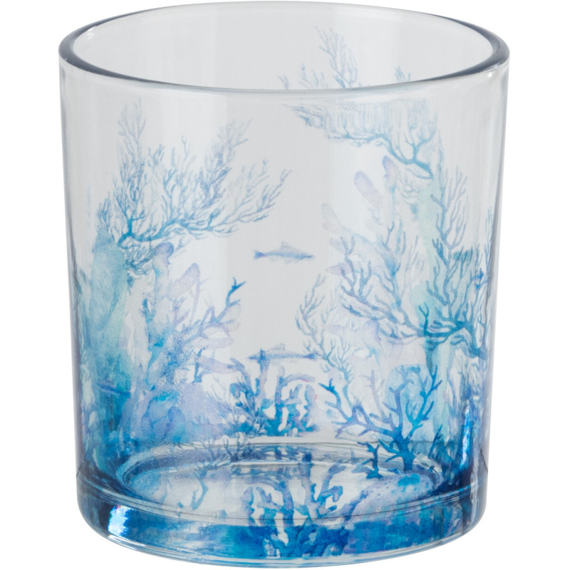 Photophore bord de mer Verre Transparent Bleu Motif corail Coraly 
