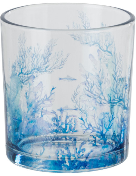 Photophore bord de mer Verre Transparent Bleu Motif corail Coraly 