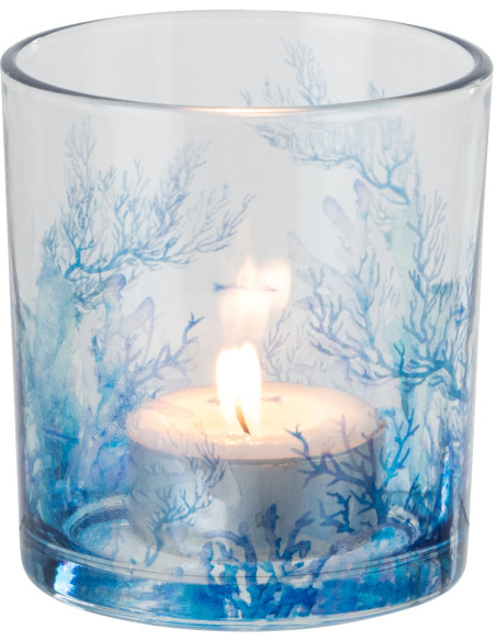 Photophore bord de mer Verre Transparent Bleu Motif corail Coraly 