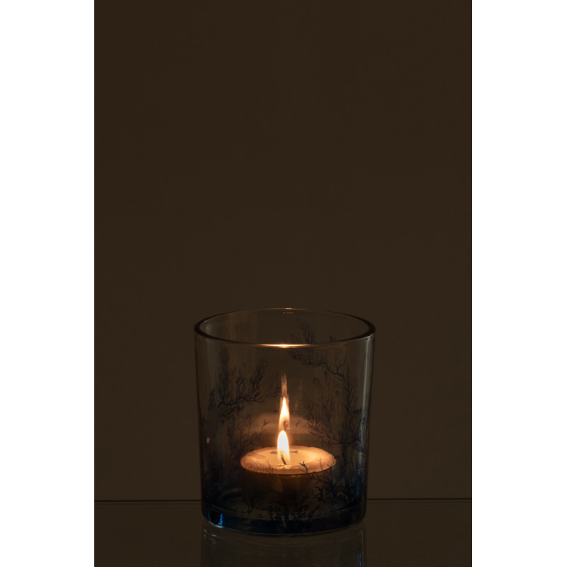 Photophore bord de mer Verre Transparent Bleu Motif corail Coraly 