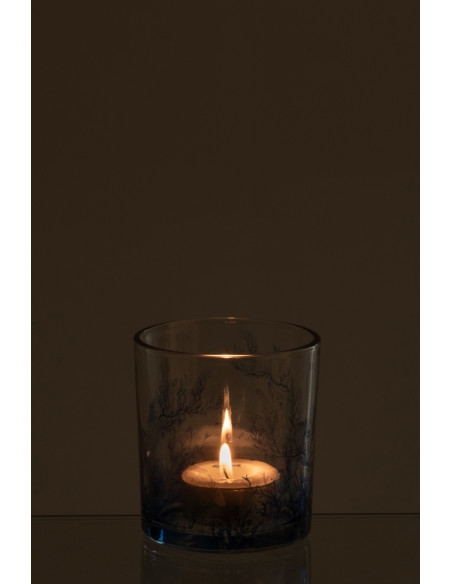 Photophore bord de mer Verre Transparent Bleu Motif corail Coraly 