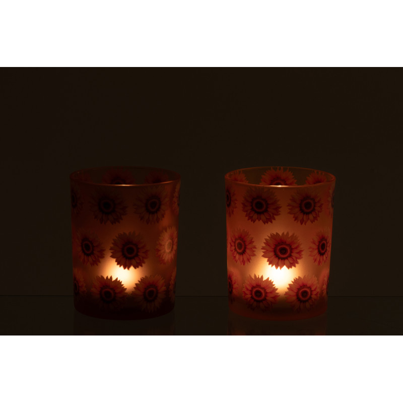 Lot de 2 Photophores style folk Verre Orange Motif tournesols Solaria 