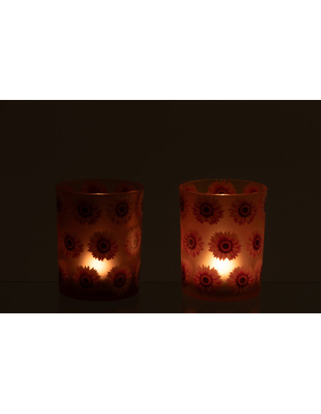 Lot de 2 Photophores style folk Verre Orange Motif tournesols Solaria 