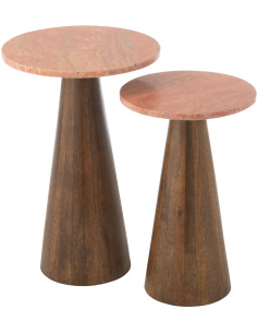 Lot de 2 Sellettes design chic Ronde Marbre Terracotta Bois de manguier Marron Monolya 