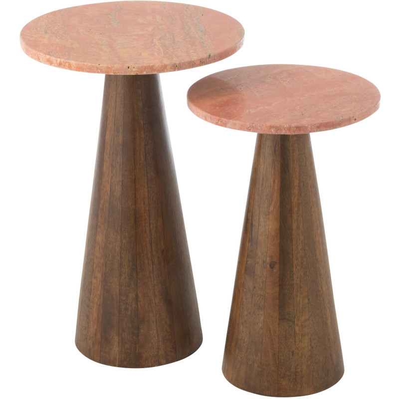 Lot de 2 Sellettes design chic Ronde Marbre Terracotta Bois de manguier Marron Monolya 