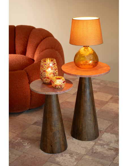 Lot de 2 Sellettes design chic Ronde Marbre Terracotta Bois de manguier Marron Monolya 