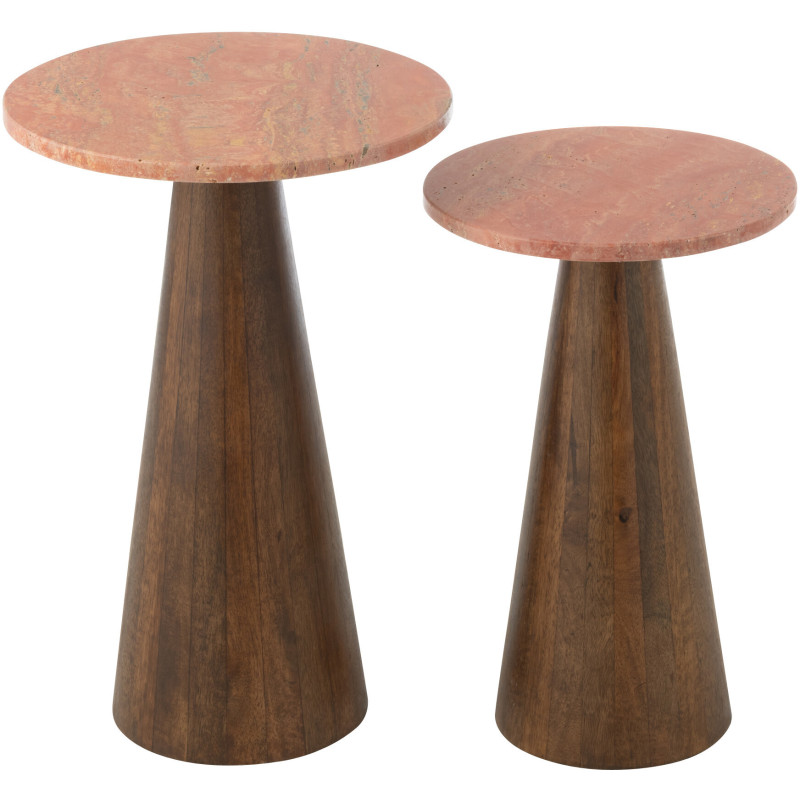 Lot de 2 Sellettes design chic Ronde Marbre Terracotta Bois de manguier Marron Monolya 