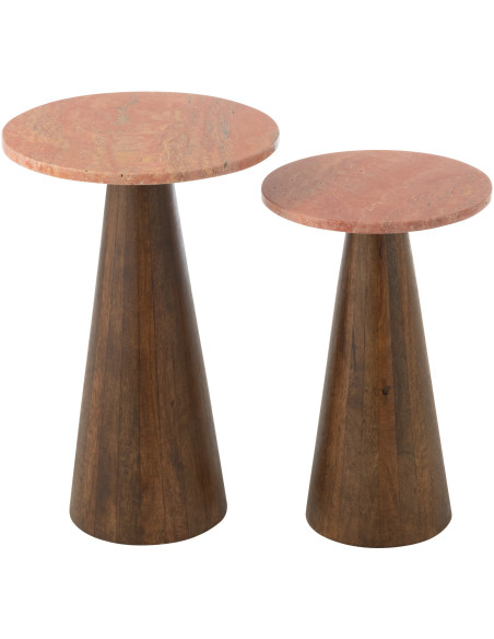 Lot de 2 Sellettes design chic Ronde Marbre Terracotta Bois de manguier Marron Monolya 