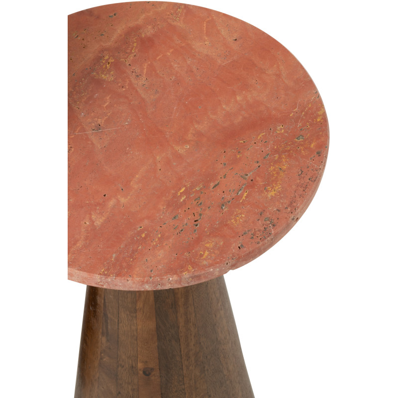 Lot de 2 Sellettes design chic Ronde Marbre Terracotta Bois de manguier Marron Monolya 