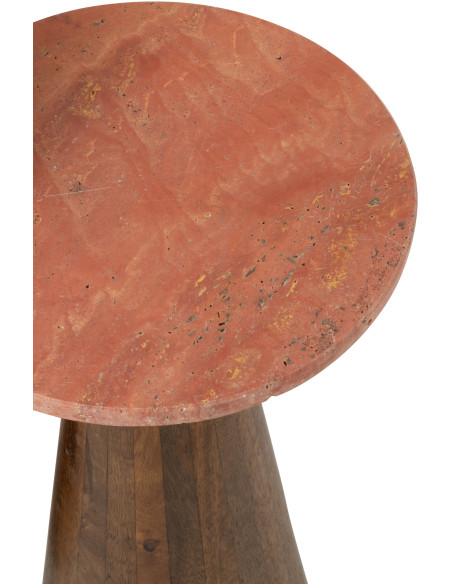 Lot de 2 Sellettes design chic Ronde Marbre Terracotta Bois de manguier Marron Monolya 