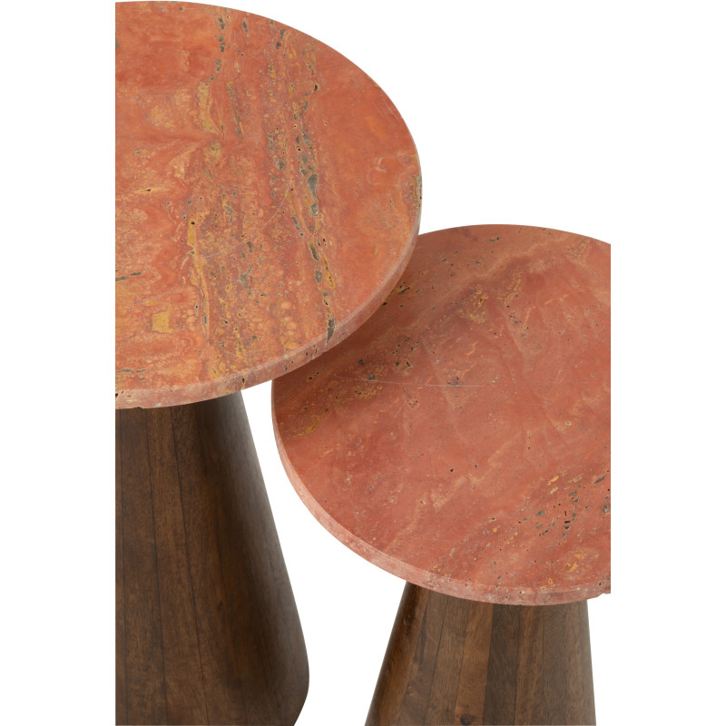 Lot de 2 Sellettes design chic Ronde Marbre Terracotta Bois de manguier Marron Monolya 
