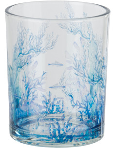 Photophore bord de mer Verre Transparent Bleu Motif corail Coraly 