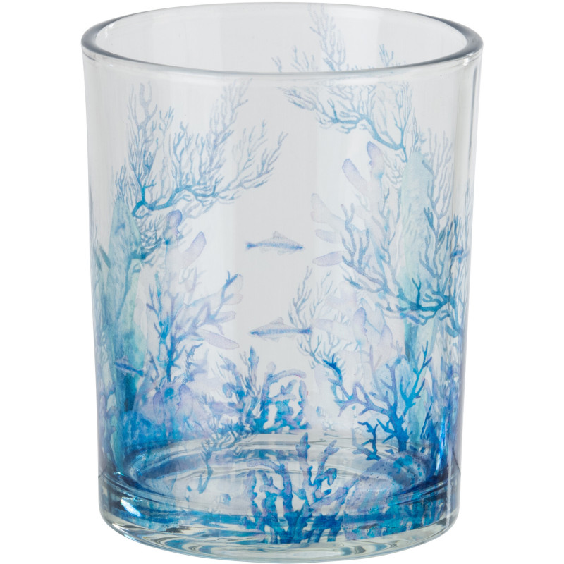 Photophore bord de mer Verre Transparent Bleu Motif corail Coraly 