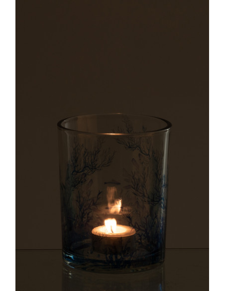 Photophore bord de mer Verre Transparent Bleu Motif corail Coraly 