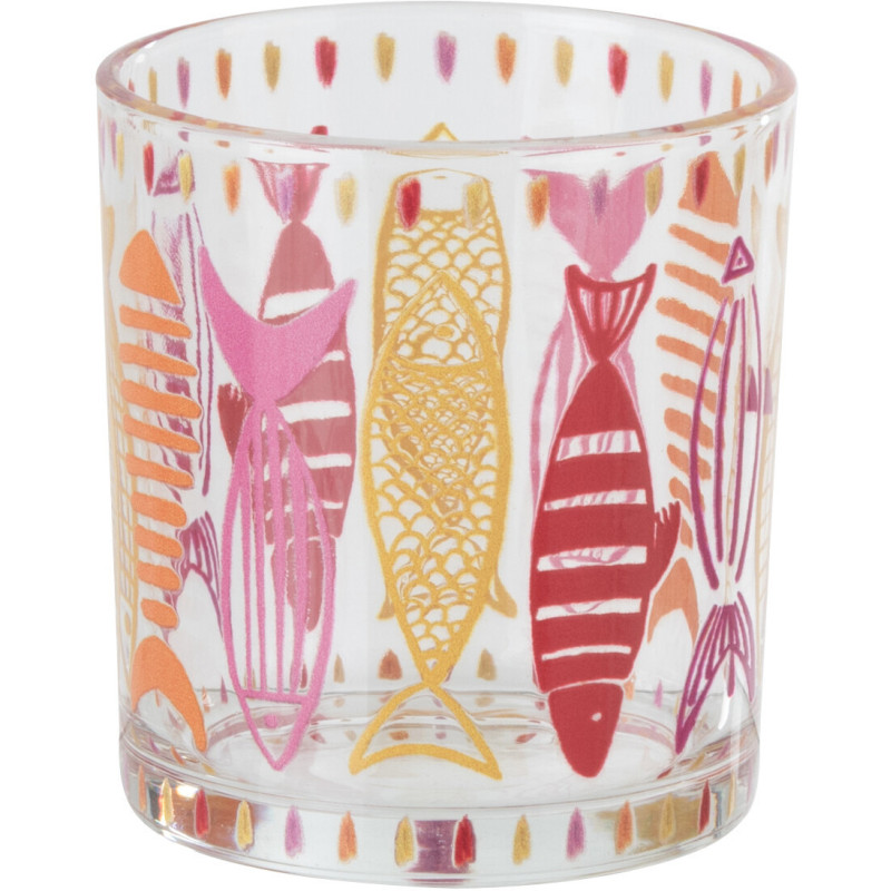 Photophore bord de mer Verre Orange Rose Motif poissons Néréis 