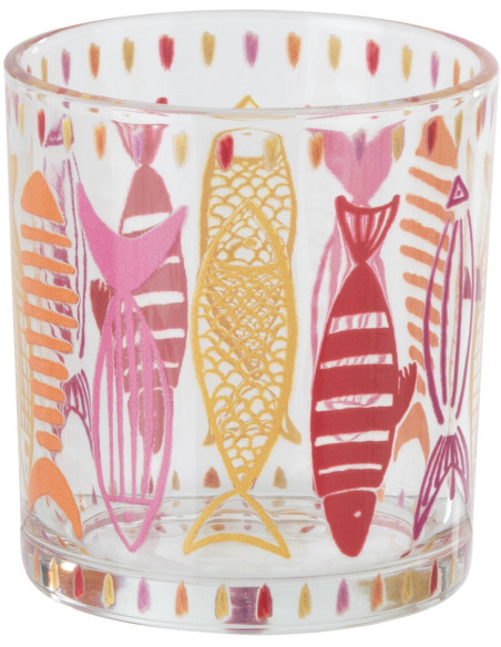 Photophore bord de mer Verre Orange Rose Motif poissons Néréis 