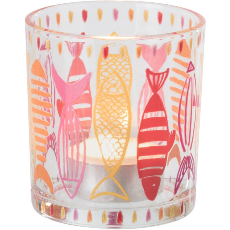 Photophore bord de mer Verre Orange Rose Motif poissons Néréis 