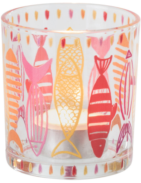 Photophore bord de mer Verre Orange Rose Motif poissons Néréis 