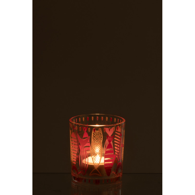 Photophore bord de mer Verre Orange Rose Motif poissons Néréis 