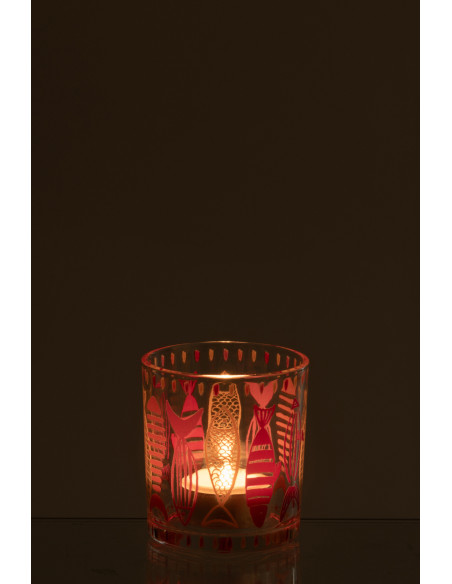 Photophore bord de mer Verre Orange Rose Motif poissons Néréis 