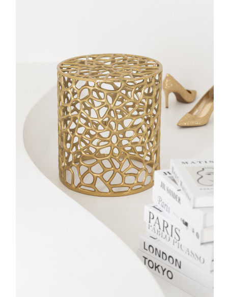 Lot de 2 Table d'appoint design chic Ronde Métal Doré Motif Feuilles Floréon 