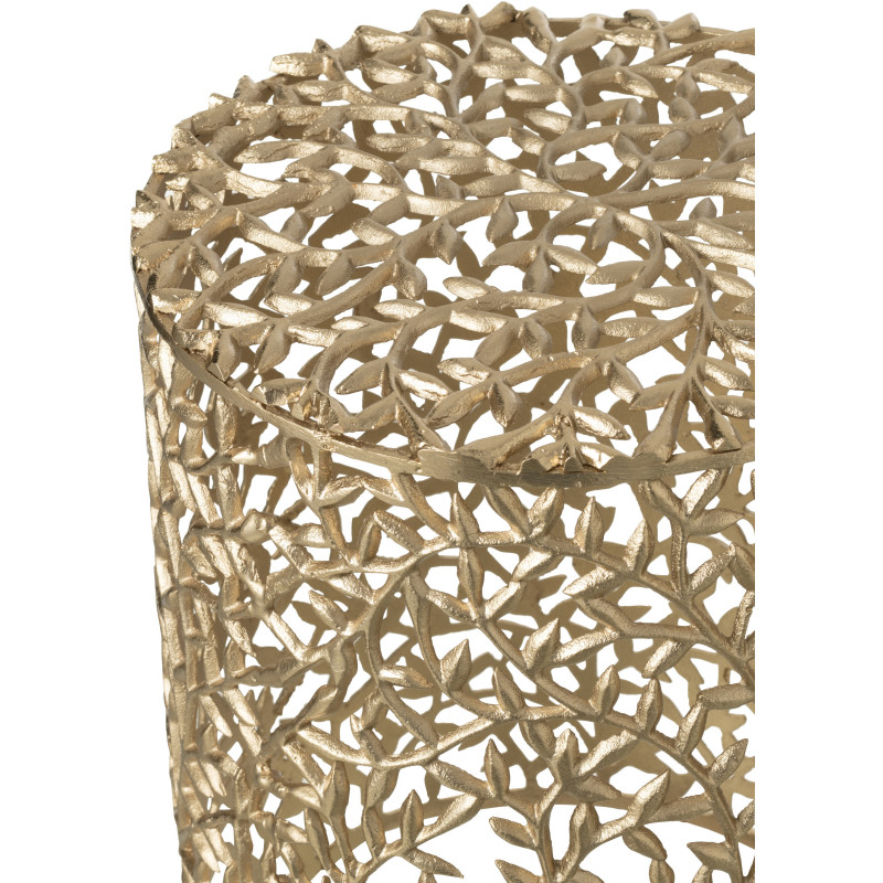 Lot de 2 Table d'appoint design chic Ronde Métal Doré Motif Feuilles Floréon 