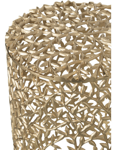 Lot de 2 Table d'appoint design chic Ronde Métal Doré Motif Feuilles Floréon 