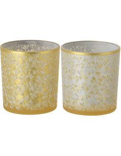 Lot de 2 Photophores style bohème Verre Blanc Ambré Motif feuilles Ambrélia 