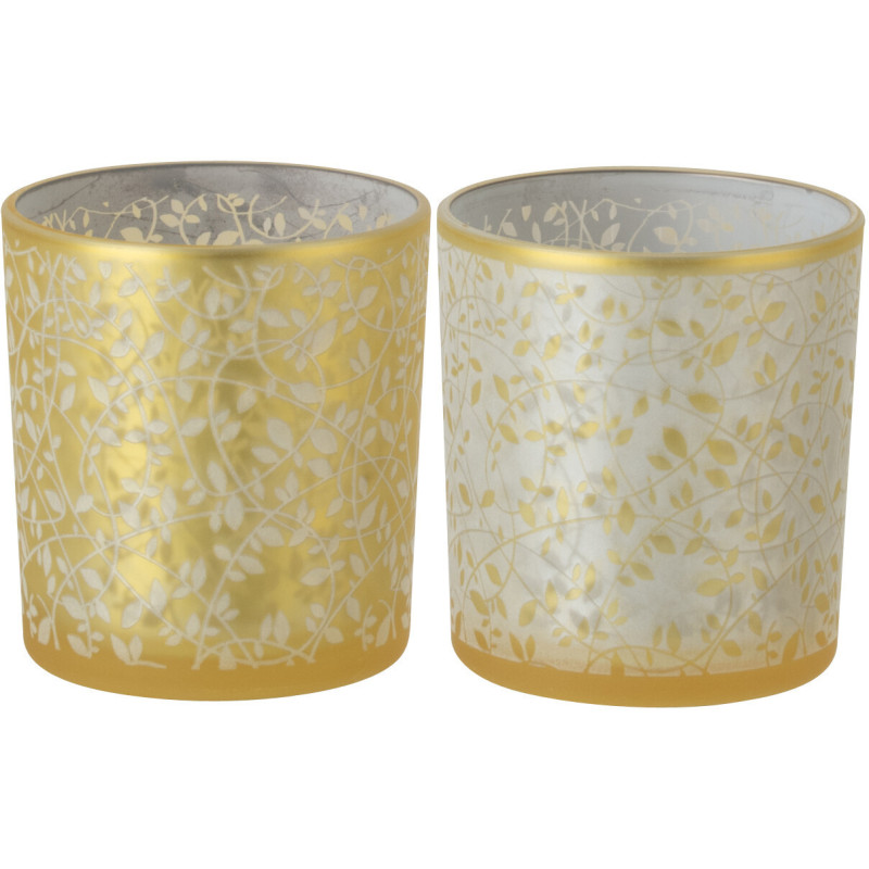 Lot de 2 Photophores style bohème Verre Blanc Ambré Motif feuilles Ambrélia 