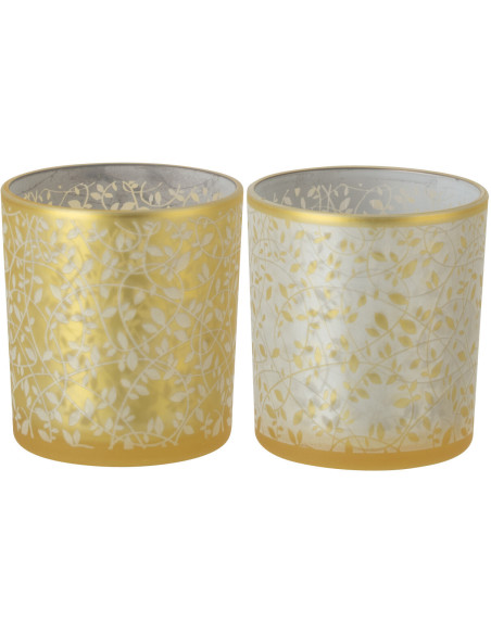 Lot de 2 Photophores style bohème Verre Blanc Ambré Motif feuilles Ambrélia 