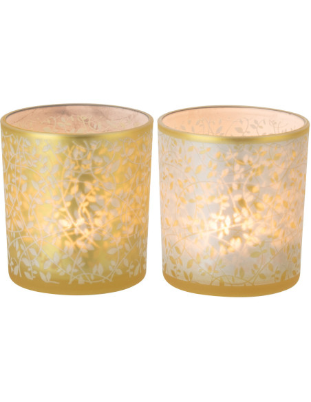 Lot de 2 Photophores style bohème Verre Blanc Ambré Motif feuilles Ambrélia 