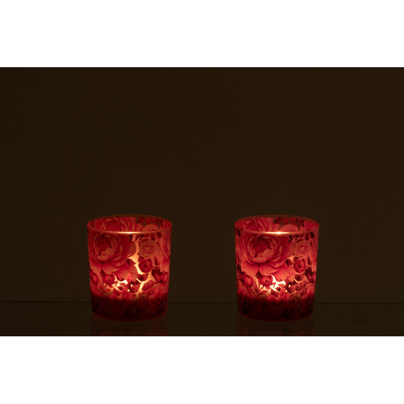 Lot de 2 Photophores shabby chic Verre Orange Rose Motif fleurs Rosaria 